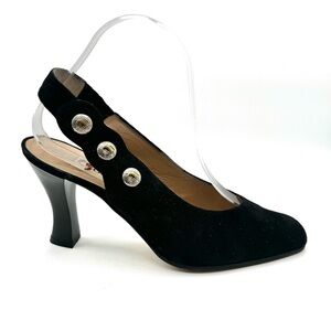 GIORGIO FABIABINI BLACK SUEDE HEEL VINTAGE LEATHER SHOES SLINGBACK MADE IN ITALY